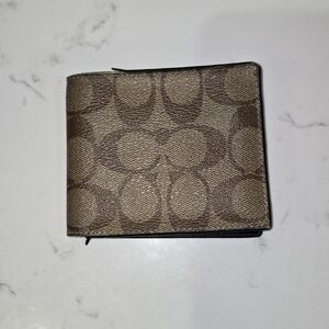 Coach Signature Beige and Brown Key & Card Holder